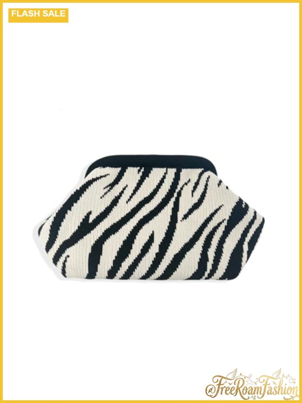 Zebra Print Crochet Clutch Bag with Detachable Strap